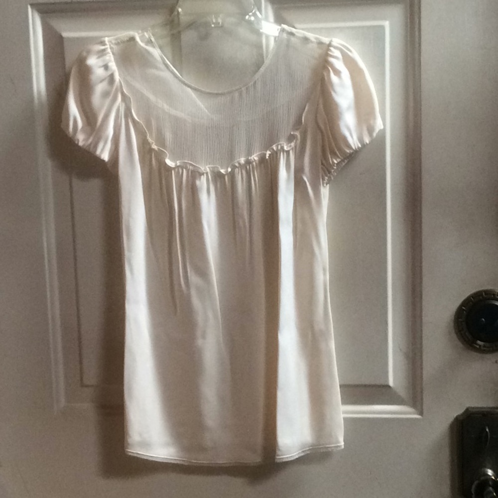 💕new Eli Tahari silk creamy white blouse Sz S